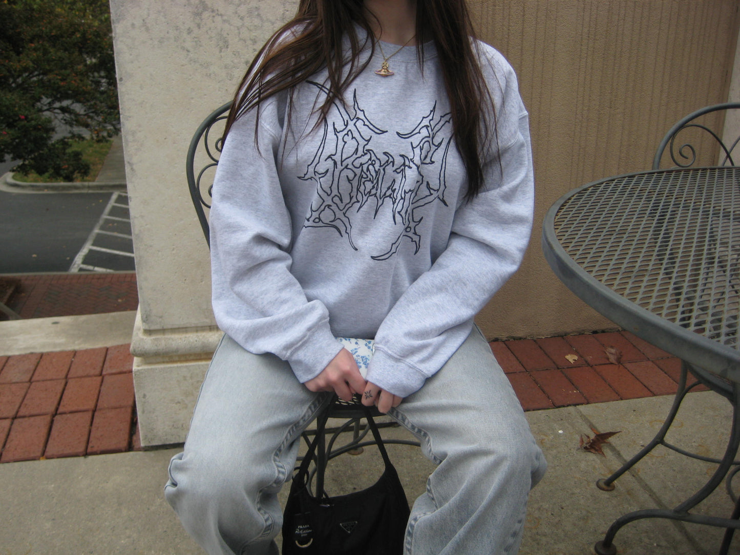 Metal Graphic Crewneck Sweater in Heather Grey